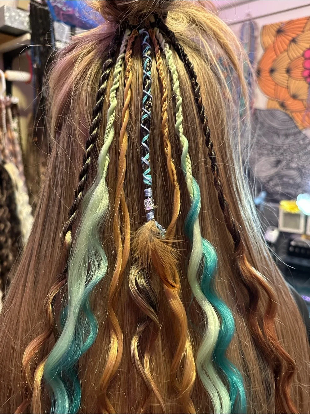 Mint & Gold Braided Hair Extensions with Black Accents - Women Hair Accessory